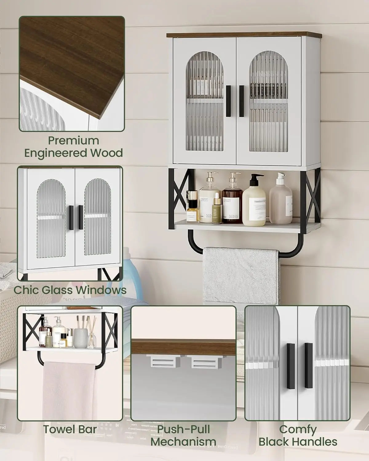 Adjustable Shelf Wall Cabinet with Glass Doors