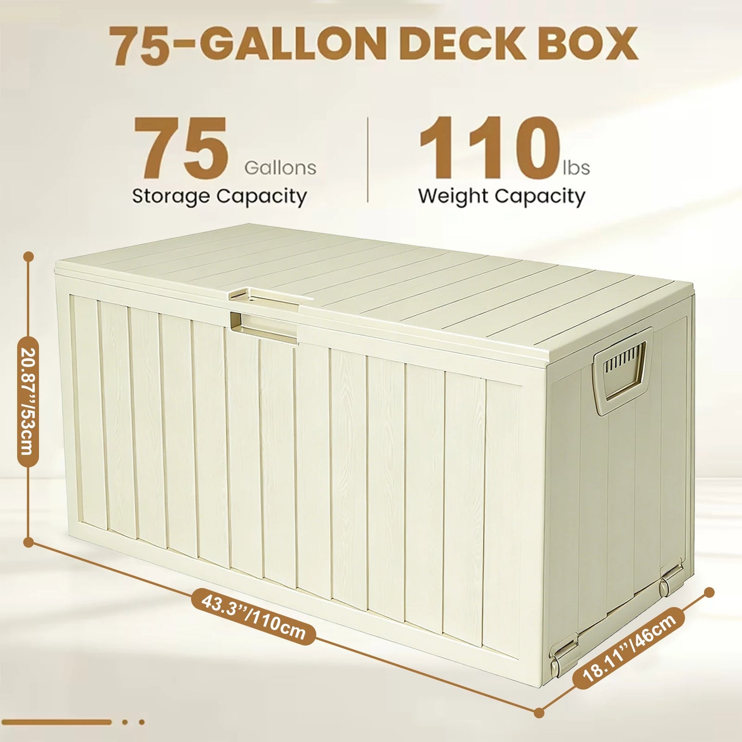 75 Gallon Resin Outdoor Waterproof Deck Box