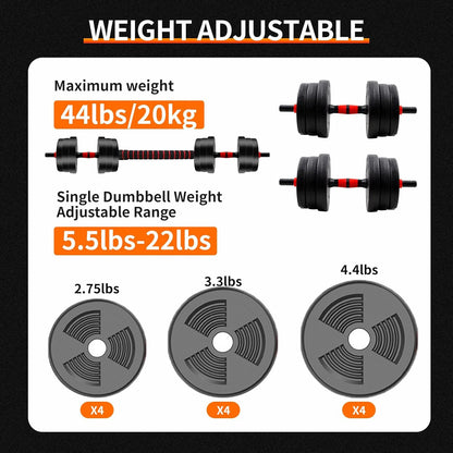 5-44lbs Adjustable Dumbbell to Barbell Set,
