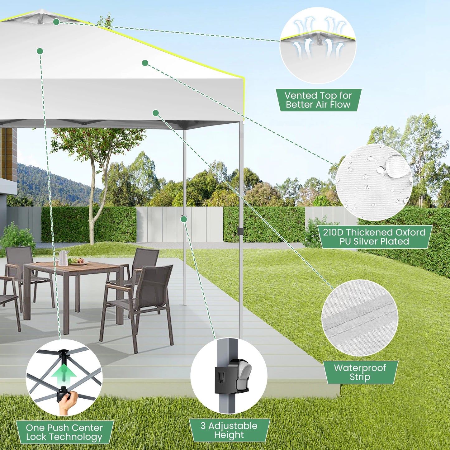 10x10 FT Pop Up Canopy Waterproof with Air Vent