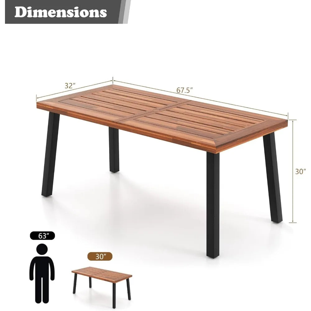 Patio Dining Table with Umbrella Hole, Outdoor Picnic Table for Backyard, Garden, Lawn, Farmhouse