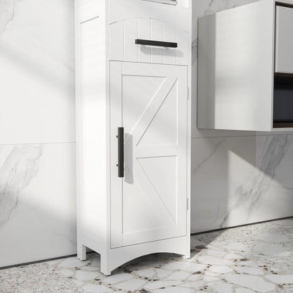 Homcom Tall Bathroom Storage Cabinet, Farmhouse Narrow Bathroom Storage Cabinet with Recessed Drawer and Barn Door, White