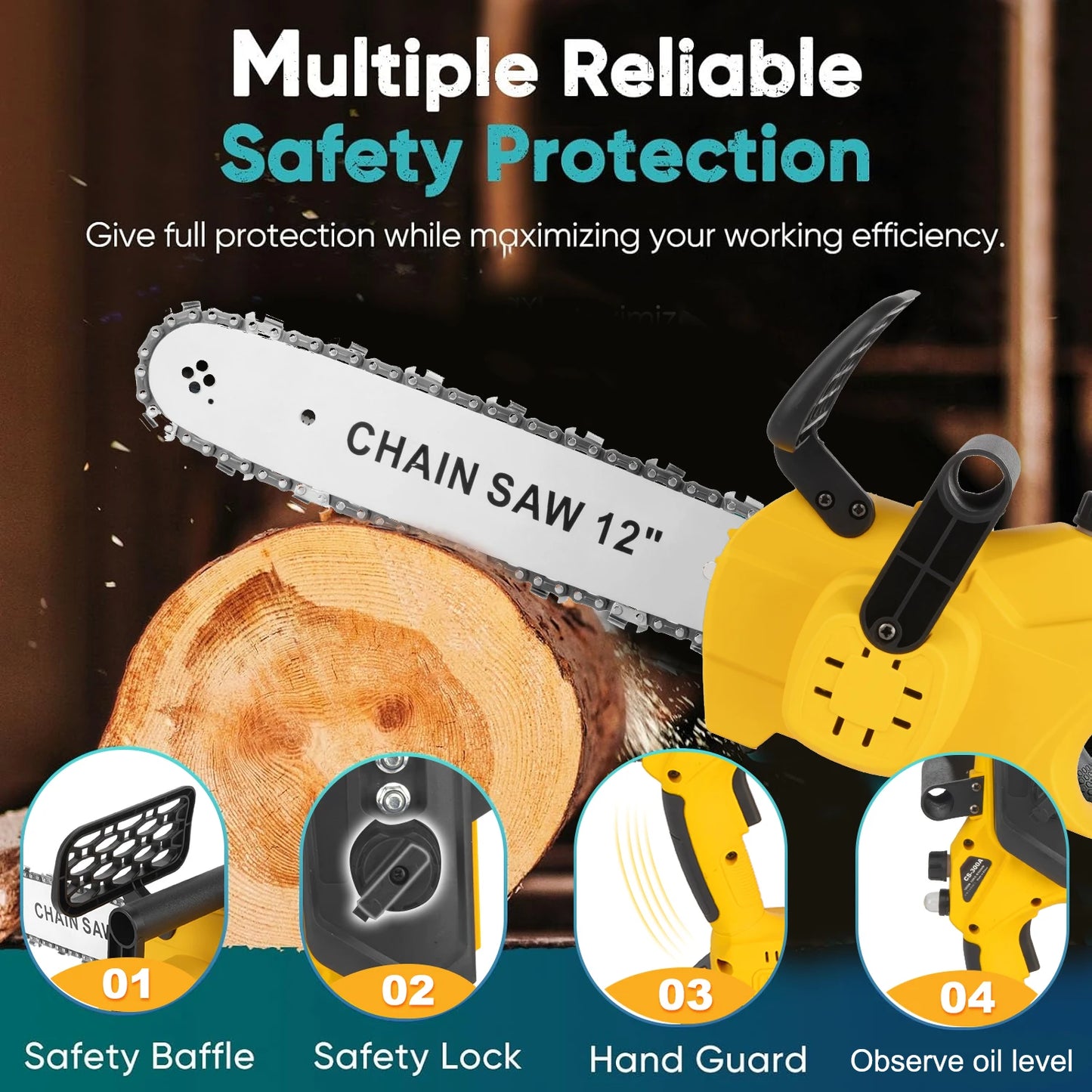 12 Inch Chainsaw Handheld Two Batteries