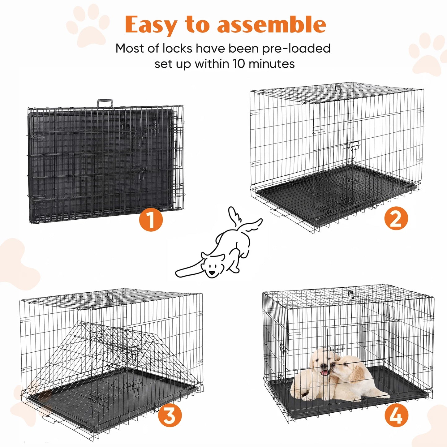 Double Door Folding Wire Dog Cage