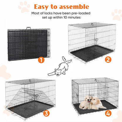 Double Door Folding Wire Dog Cage