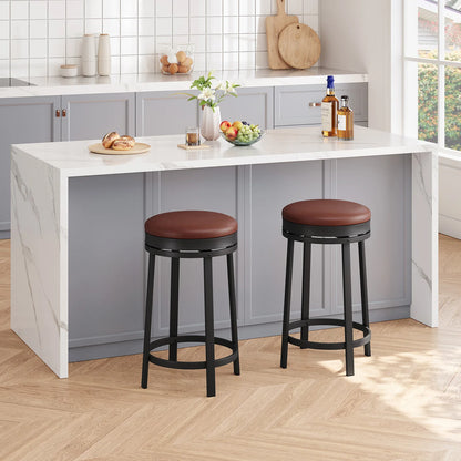 24'' Counter Height Barstools, Leather Upholstered