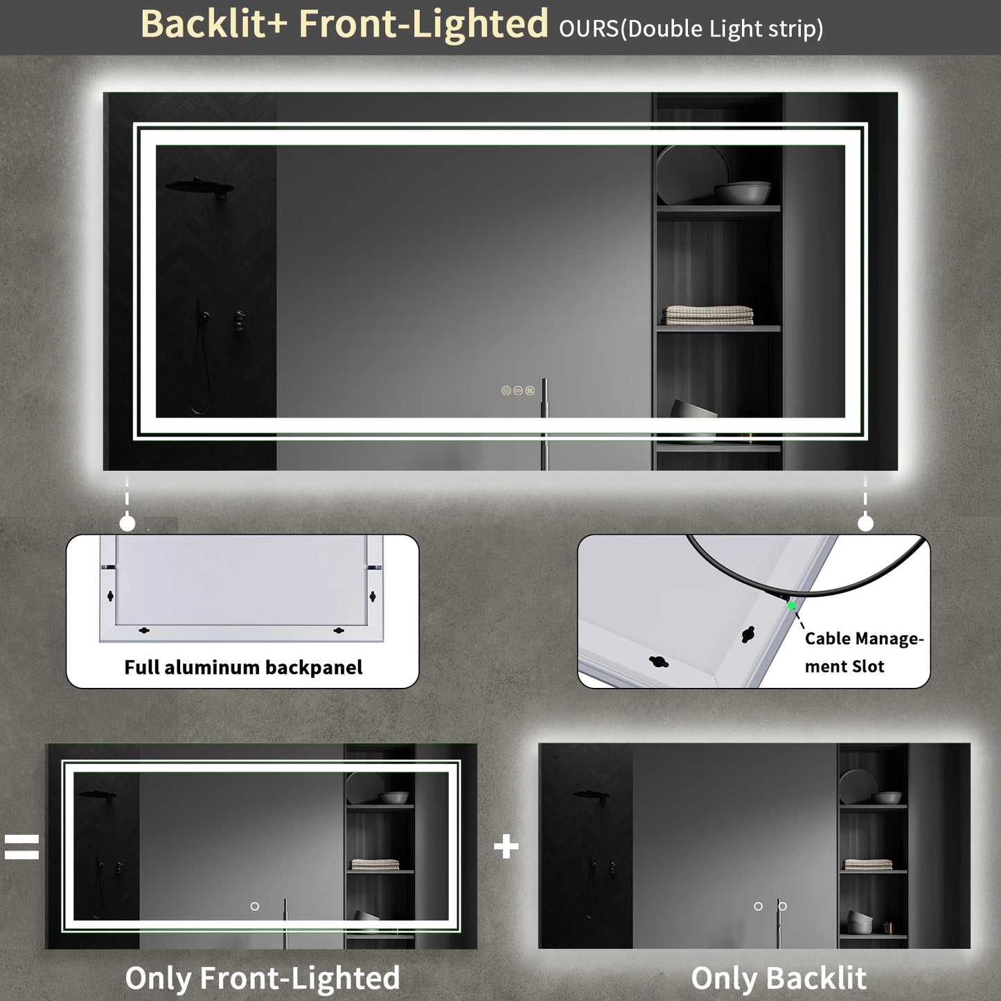 LED Mirror 40"x 24" with Front and Backlit