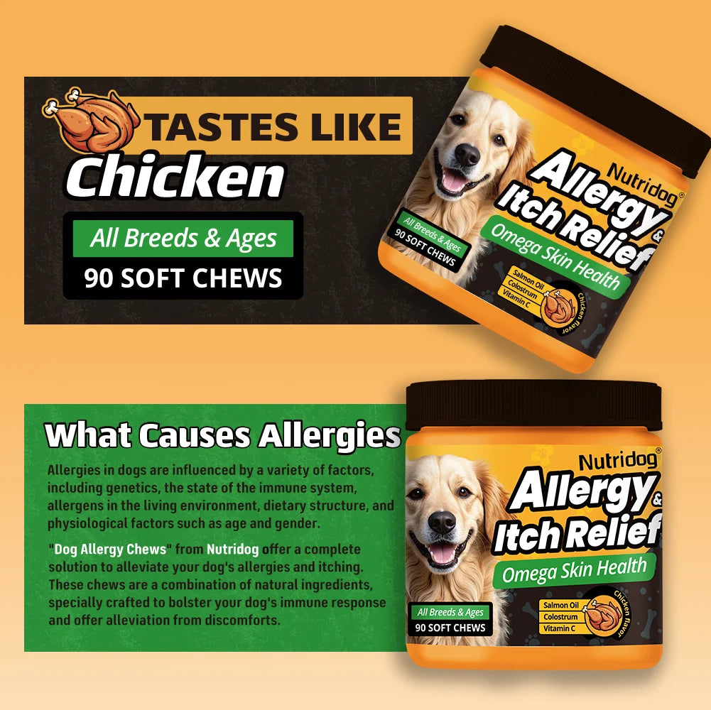 Dog Allergy Itch Relief Chews Omega-3 Vitamin C Support