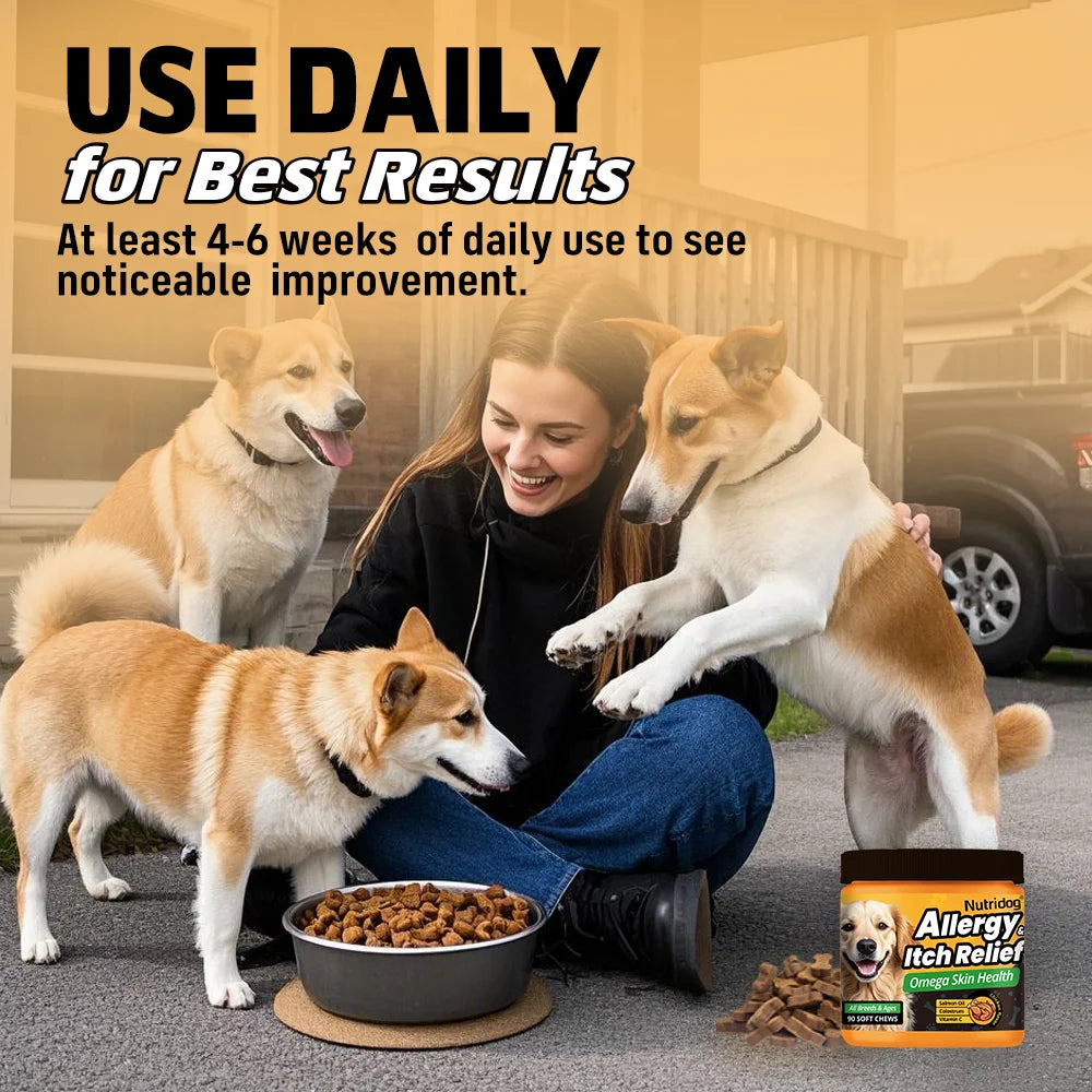 Dog Allergy Itch Relief Chews Omega-3 Vitamin C Support