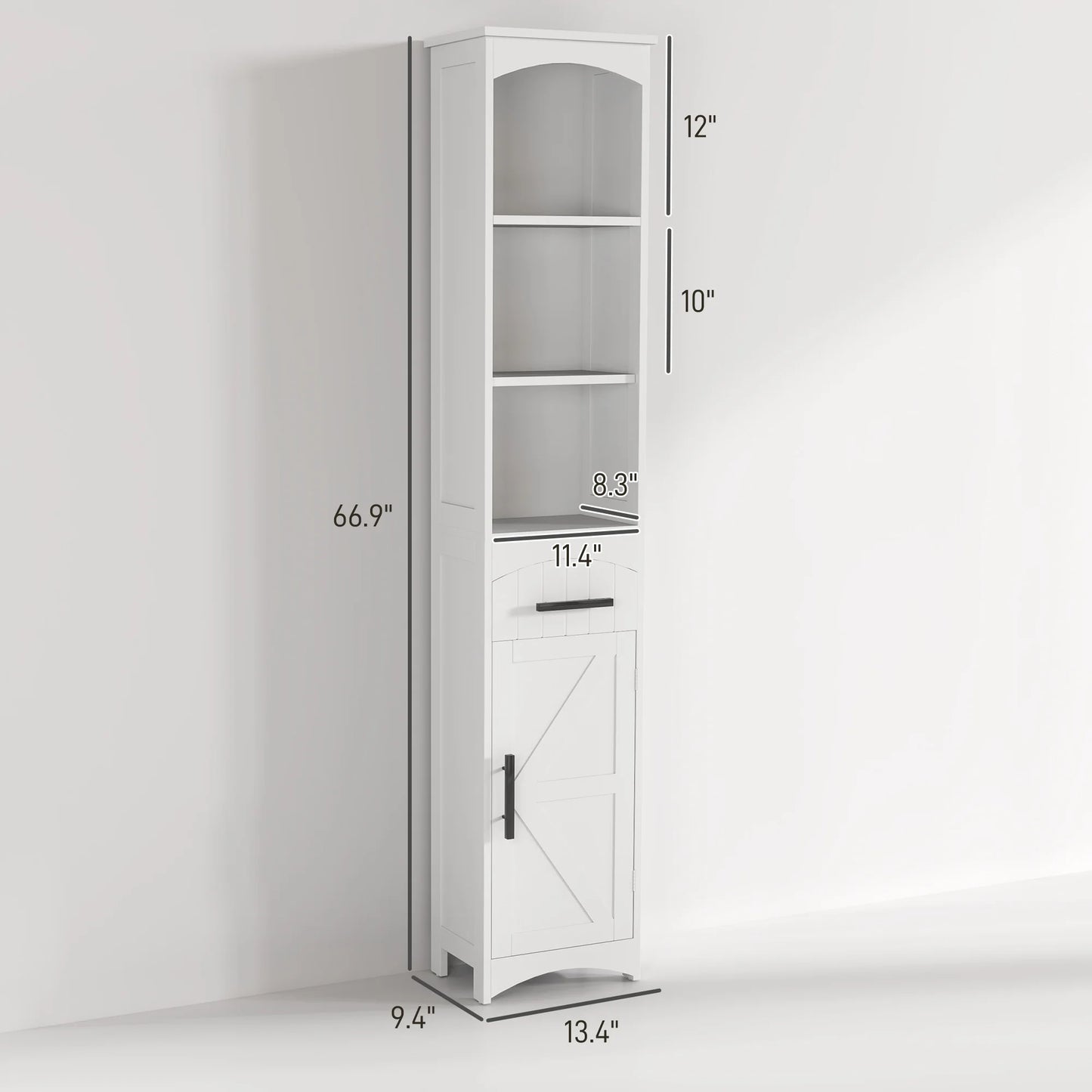 Homcom Tall Bathroom Storage Cabinet, Farmhouse Narrow Bathroom Storage Cabinet with Recessed Drawer and Barn Door, White