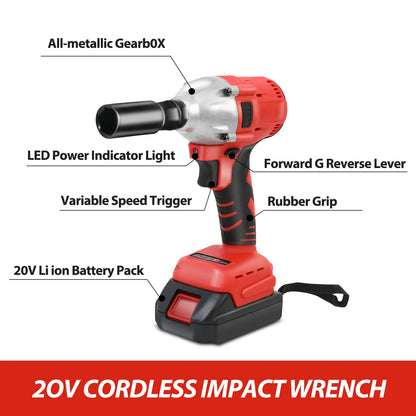 20V Cordless Electric Impact Wrench 1/2 Inch