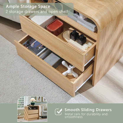 25" Tall Nightstand Set of 2 w/2 Storage Drawers, Charging Station