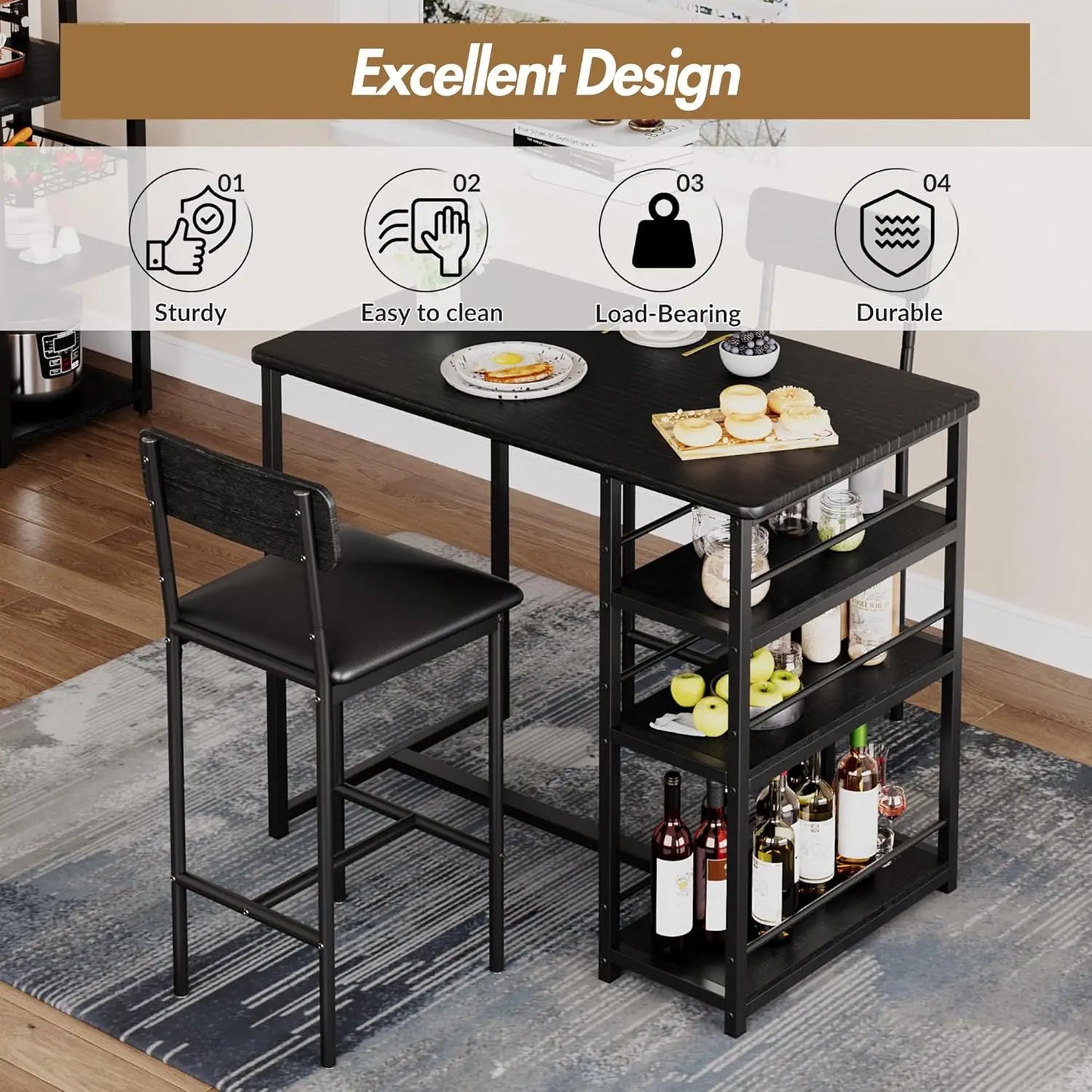 3 Piece Kitchen Table with Cushion Chairs