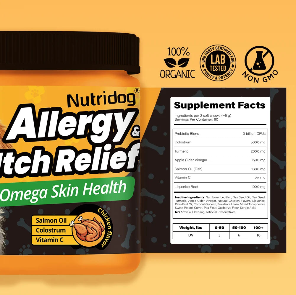 Dog Allergy Itch Relief Chews Omega-3 Vitamin C Support