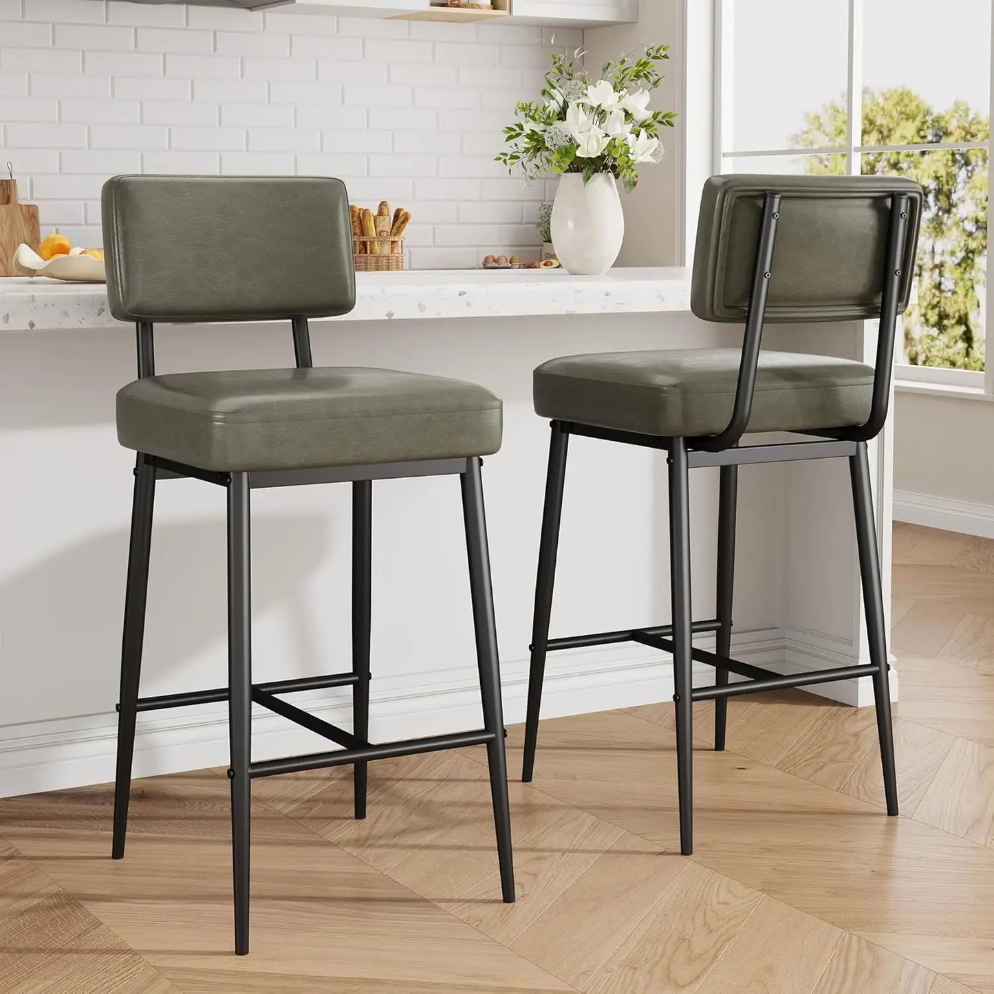 2 Pcs Bar Stools Leather Island ,Counter