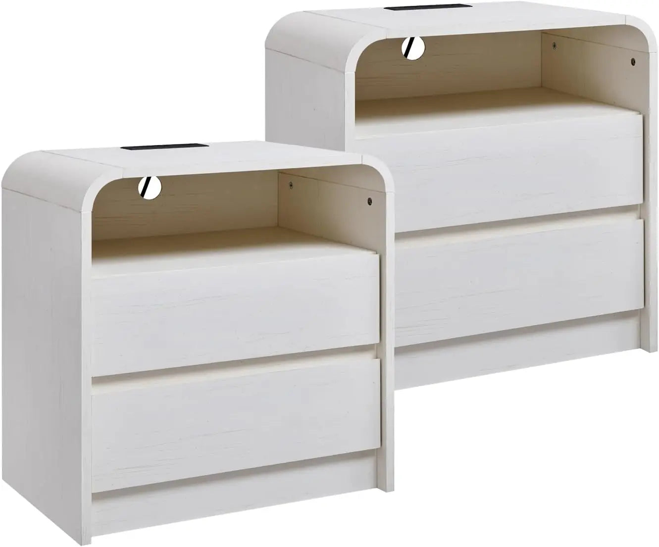 25" Tall Nightstand Set of 2 w/2 Storage Drawers, Charging Station