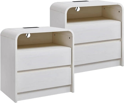 25" Tall Nightstand Set of 2 w/2 Storage Drawers, Charging Station