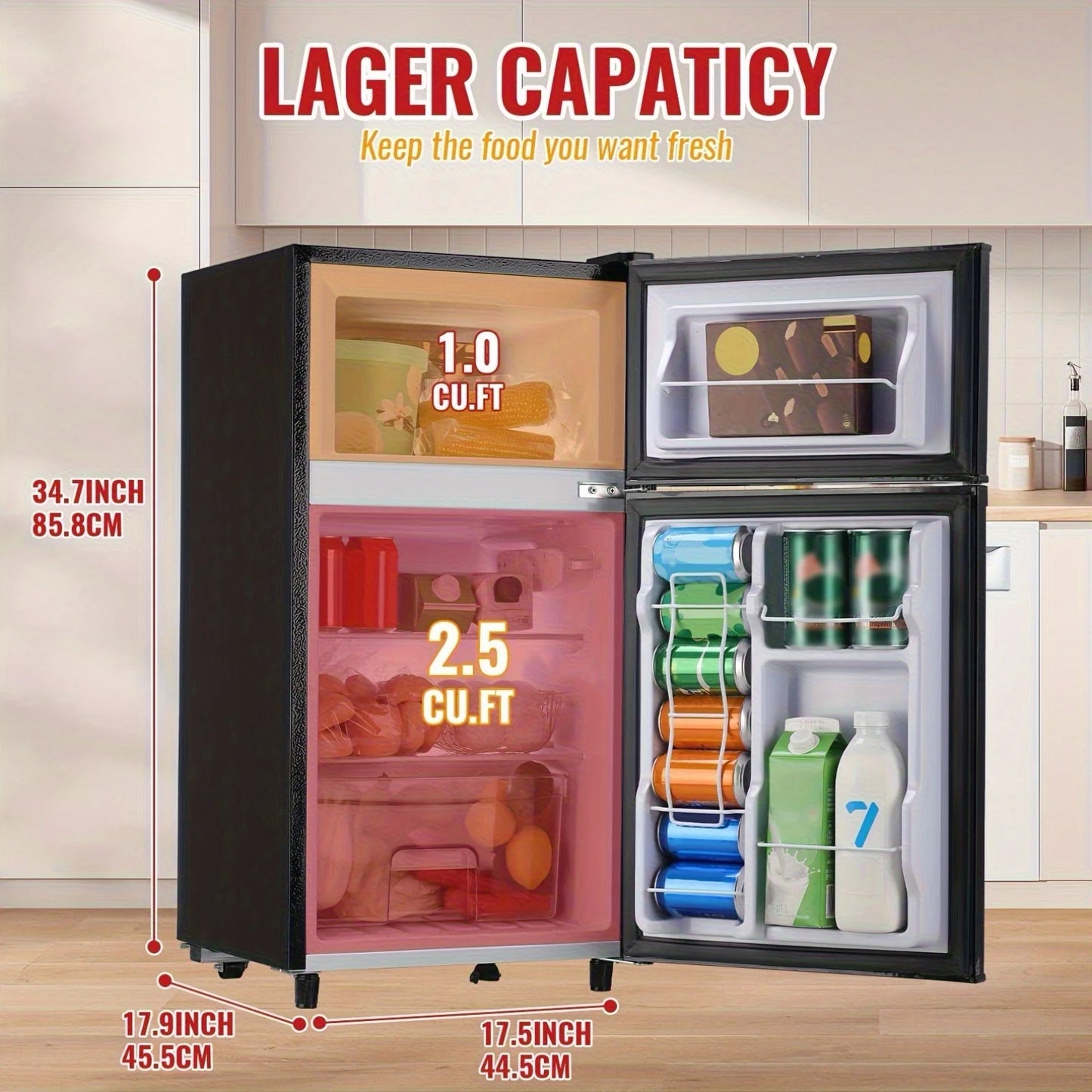 2.5/3.5/4.5 Cu.Ft Mini Fridge with Freezer,