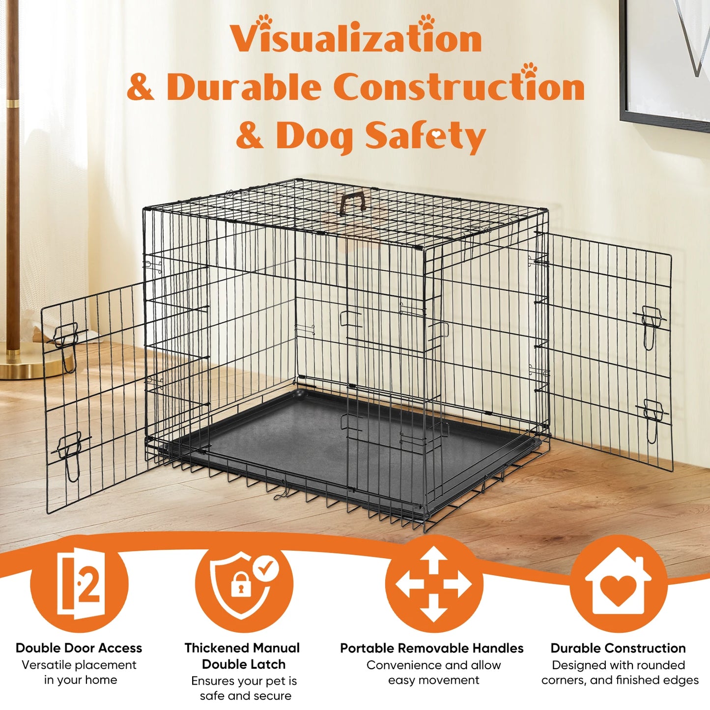 Double Door Folding Wire Dog Cage