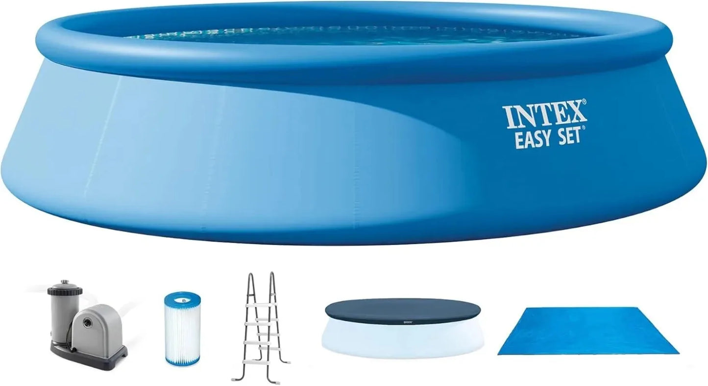 INTEX Easy Set 18 ft x 48in Above Ground Pool Set, Round Inflatable Swimming Pool with 1500 GPH Cartridge Filter Pump, Ladder