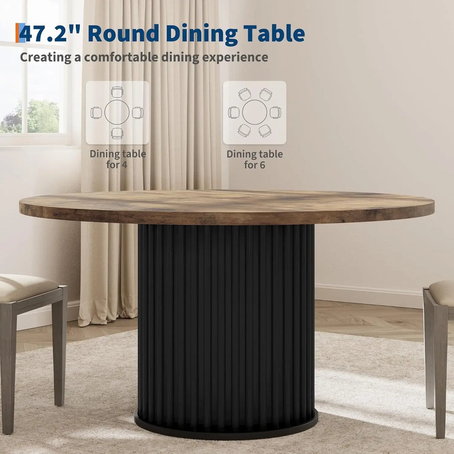 47" Round Dining Table for 4-6 People