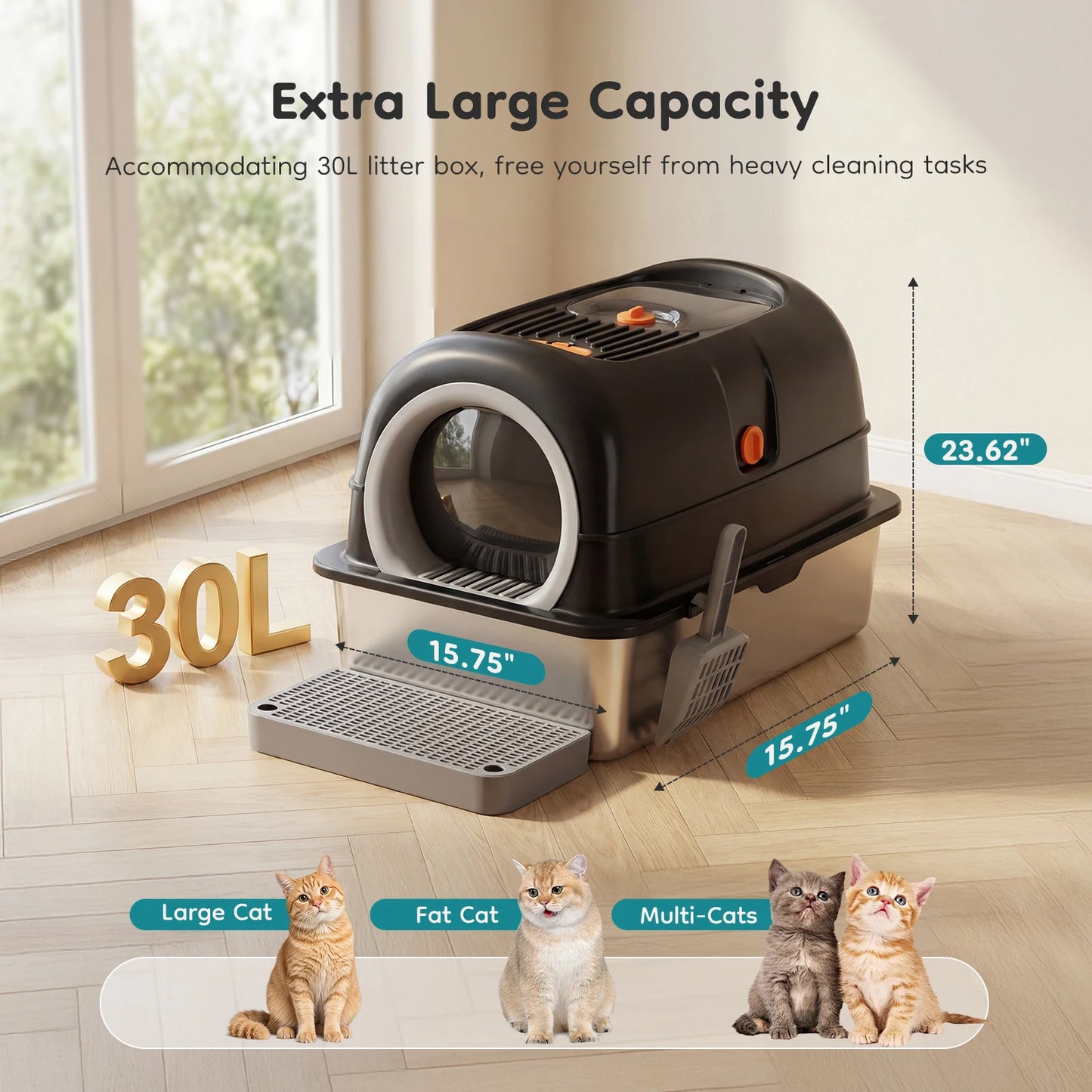 Stainless Steel Cat Litter Enclosed Mat Included