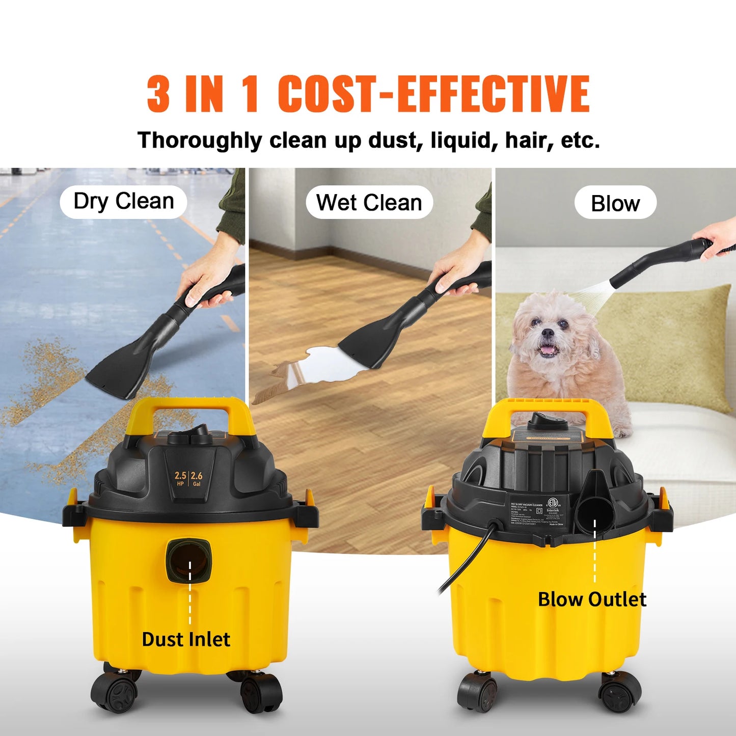 Wet Dry Vac 2.6 Gallon 2.5 HP