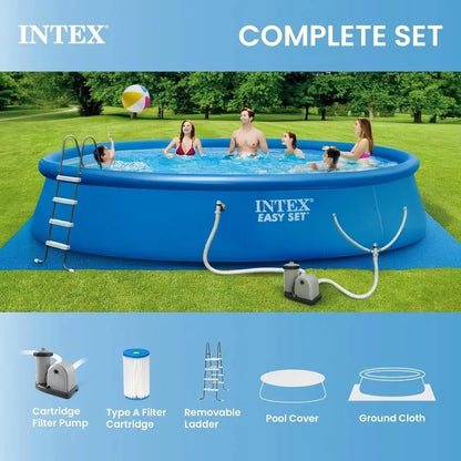 INTEX Easy Set 18 ft x 48in Above Ground Pool Set, Round Inflatable Swimming Pool with 1500 GPH Cartridge Filter Pump, Ladder