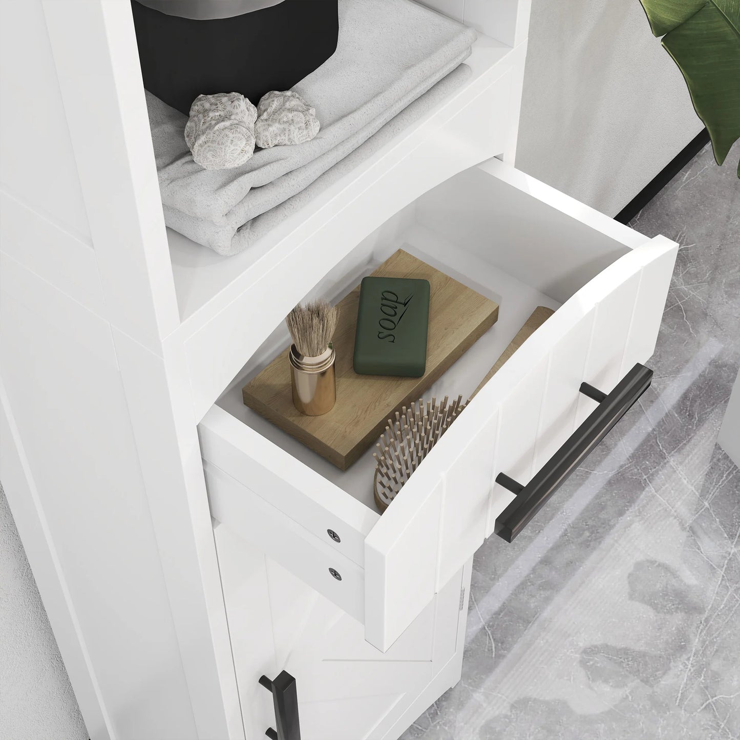Homcom Tall Bathroom Storage Cabinet, Farmhouse Narrow Bathroom Storage Cabinet with Recessed Drawer and Barn Door, White