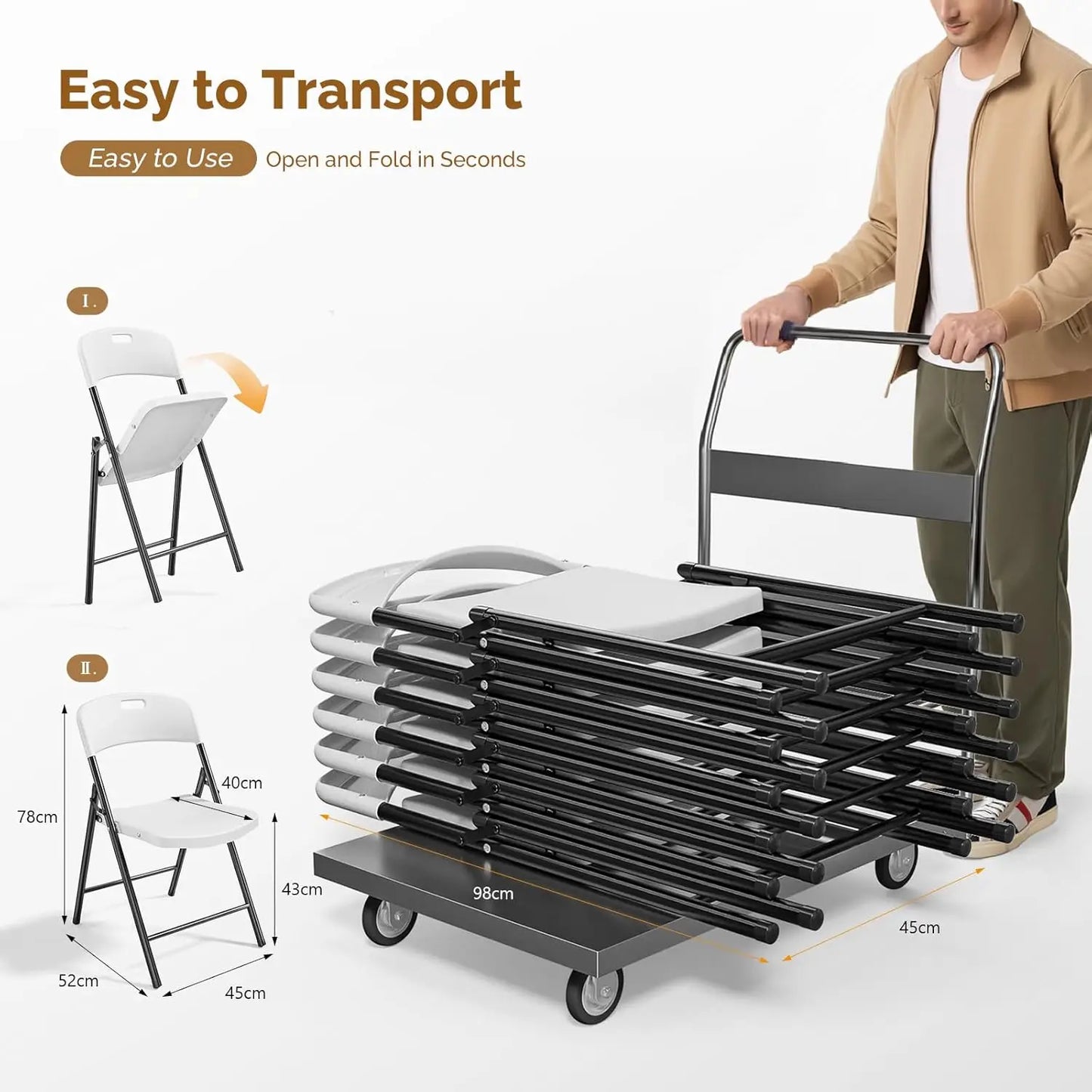 10-Pack White Plastic Folding Chairs
