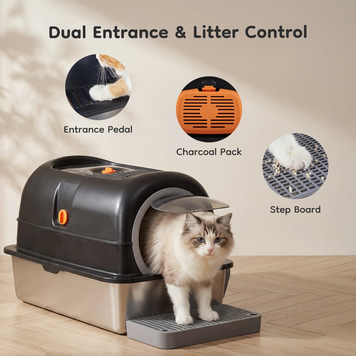 Stainless Steel Cat Litter Enclosed Mat Included