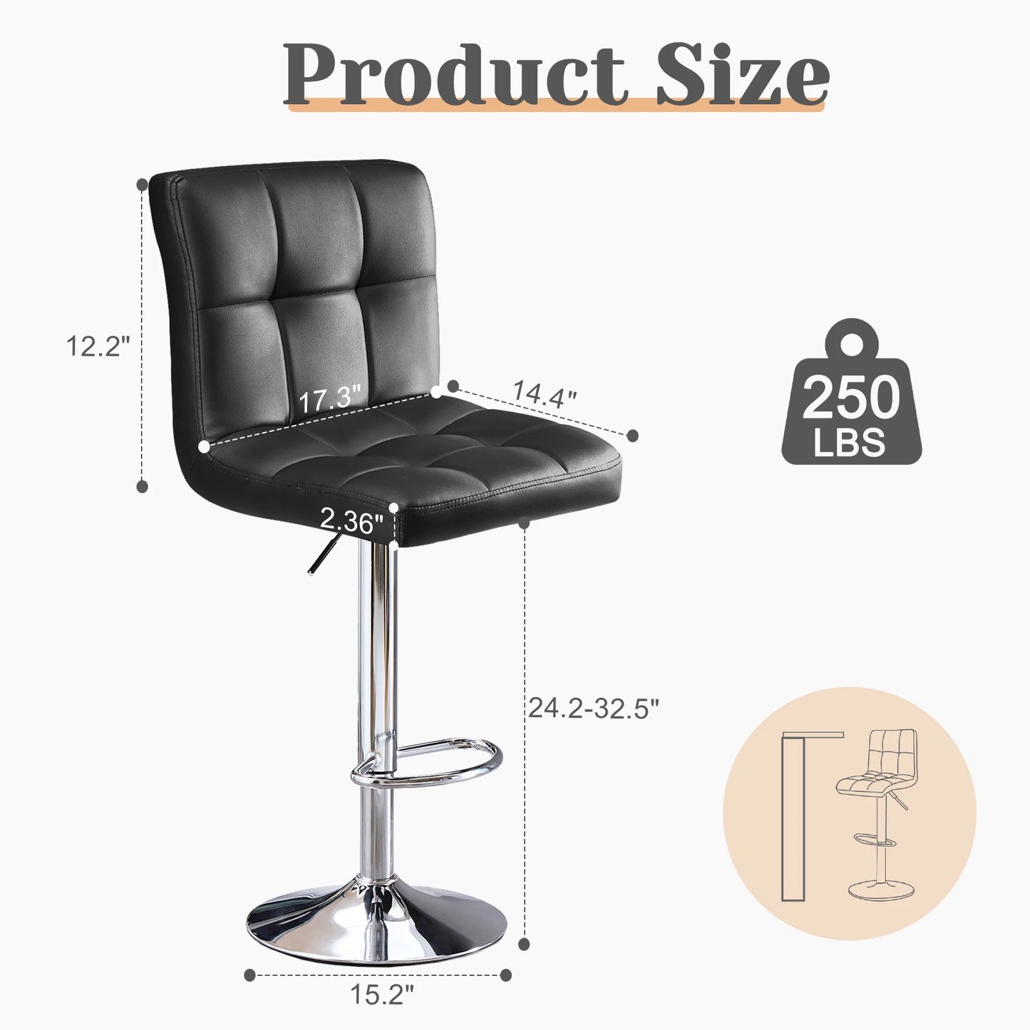 Leather Bar Stools Set of 2 Counter Height