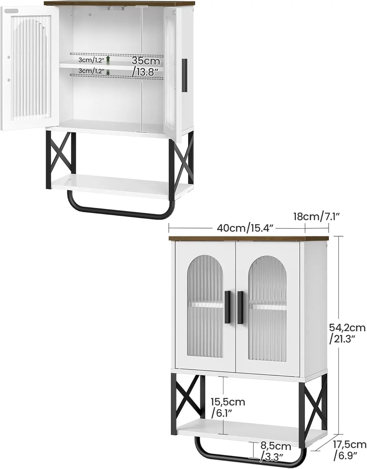 Adjustable Shelf Wall Cabinet with Glass Doors