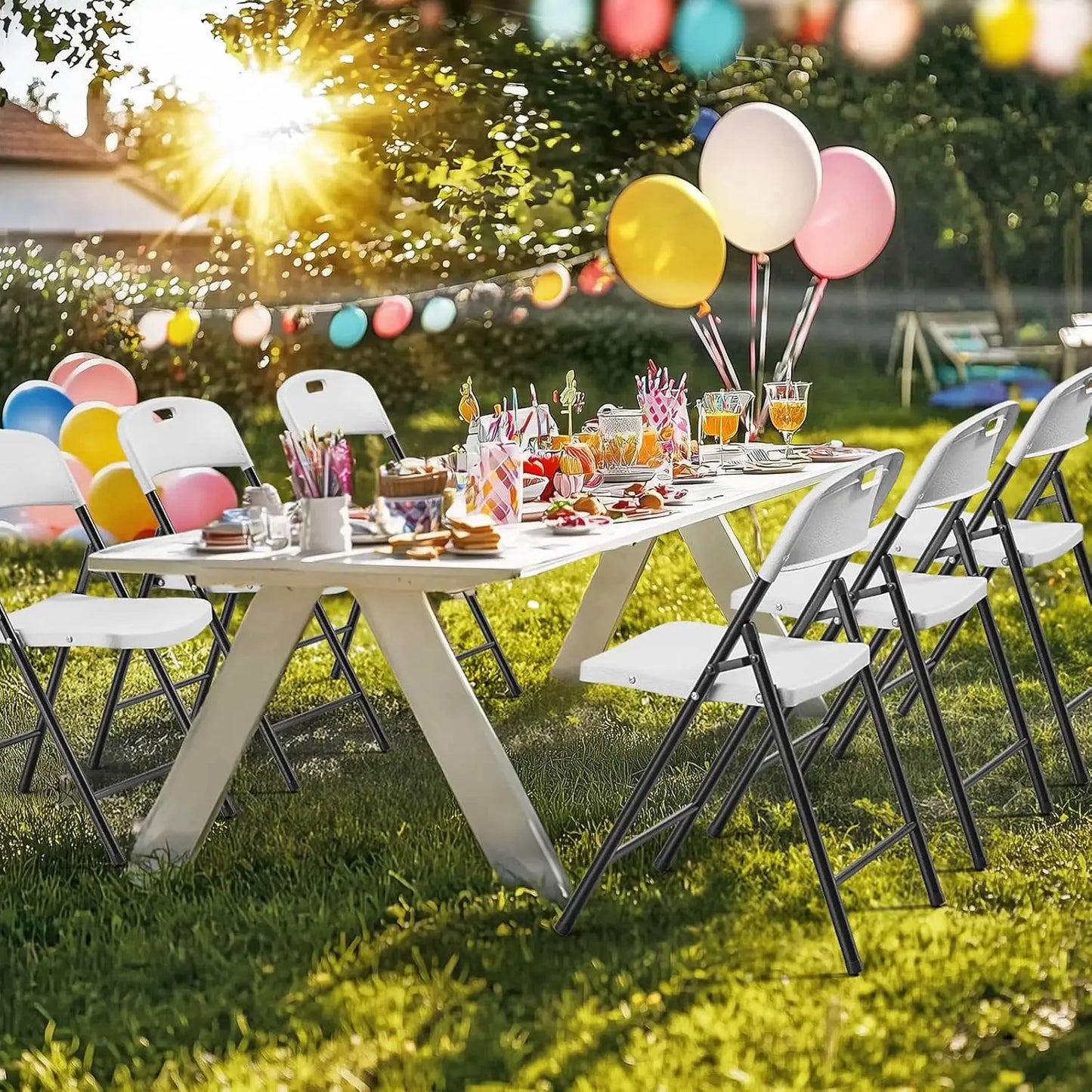 10-Pack White Plastic Folding Chairs