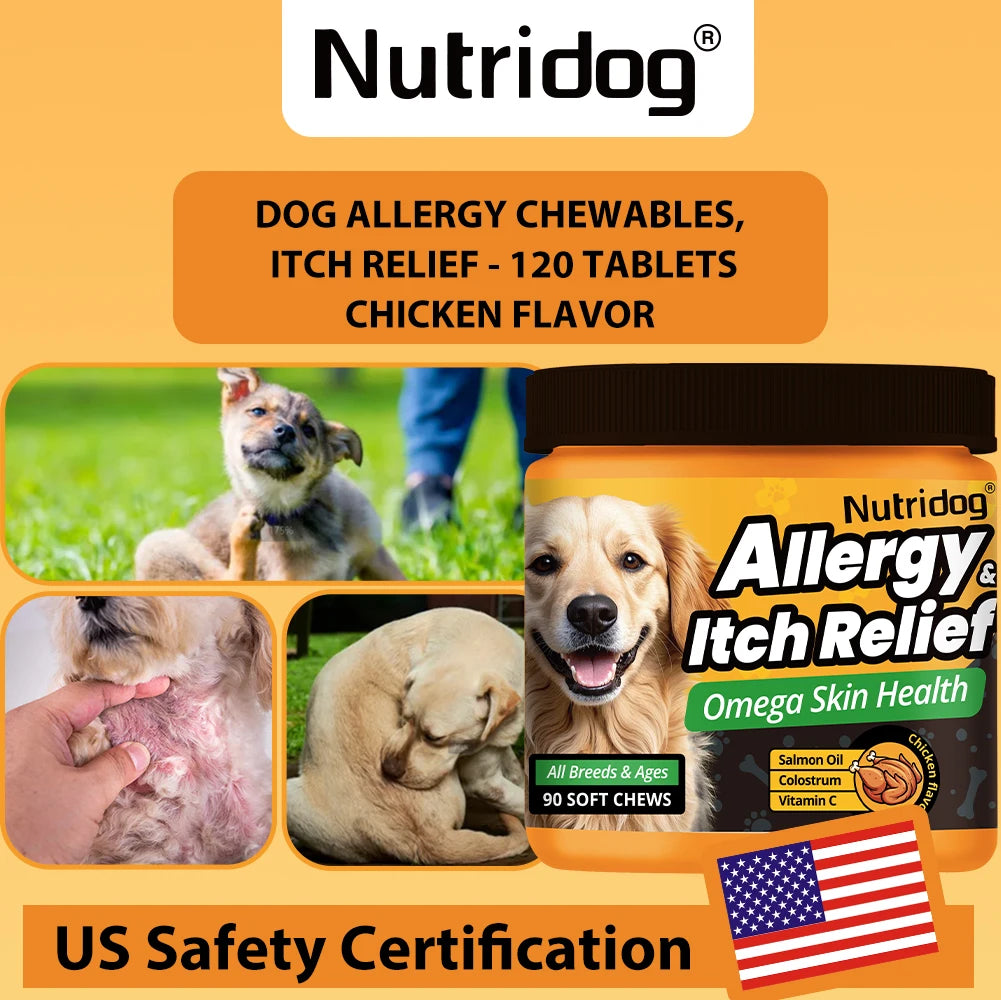 Dog Allergy Itch Relief Chews Omega-3 Vitamin C Support