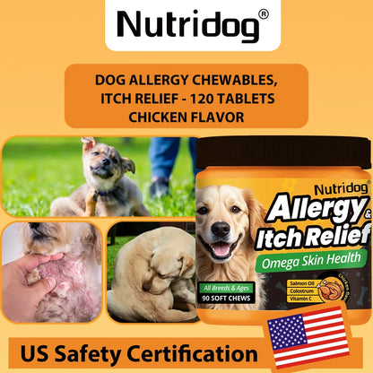Dog Allergy Itch Relief Chews Omega-3 Vitamin C Support
