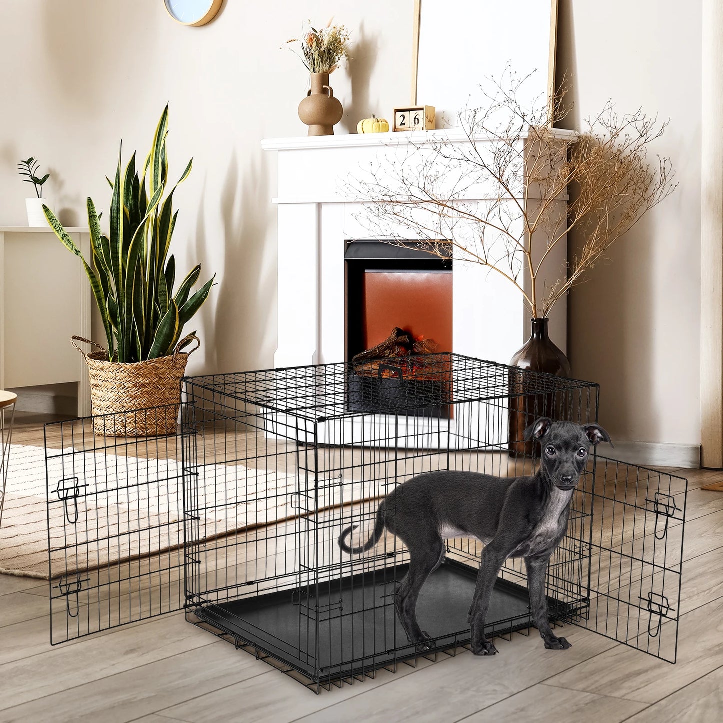 Double Door Folding Wire Dog Cage