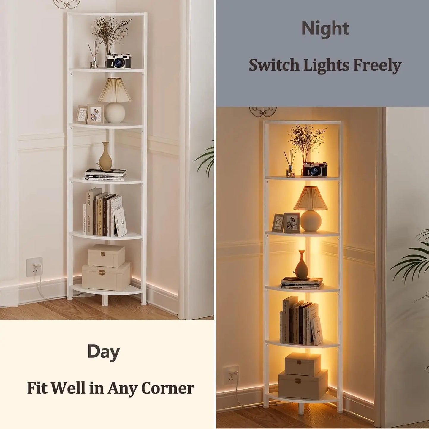 6 Tier Corner Shelf with LED Light
