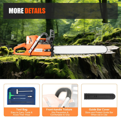 72CC 24" 2 Stroke, Gas Powered Chainsaw