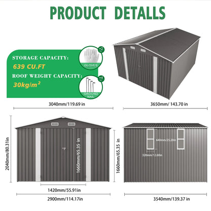 10x12FT Outdoor Storage Shed  Metal