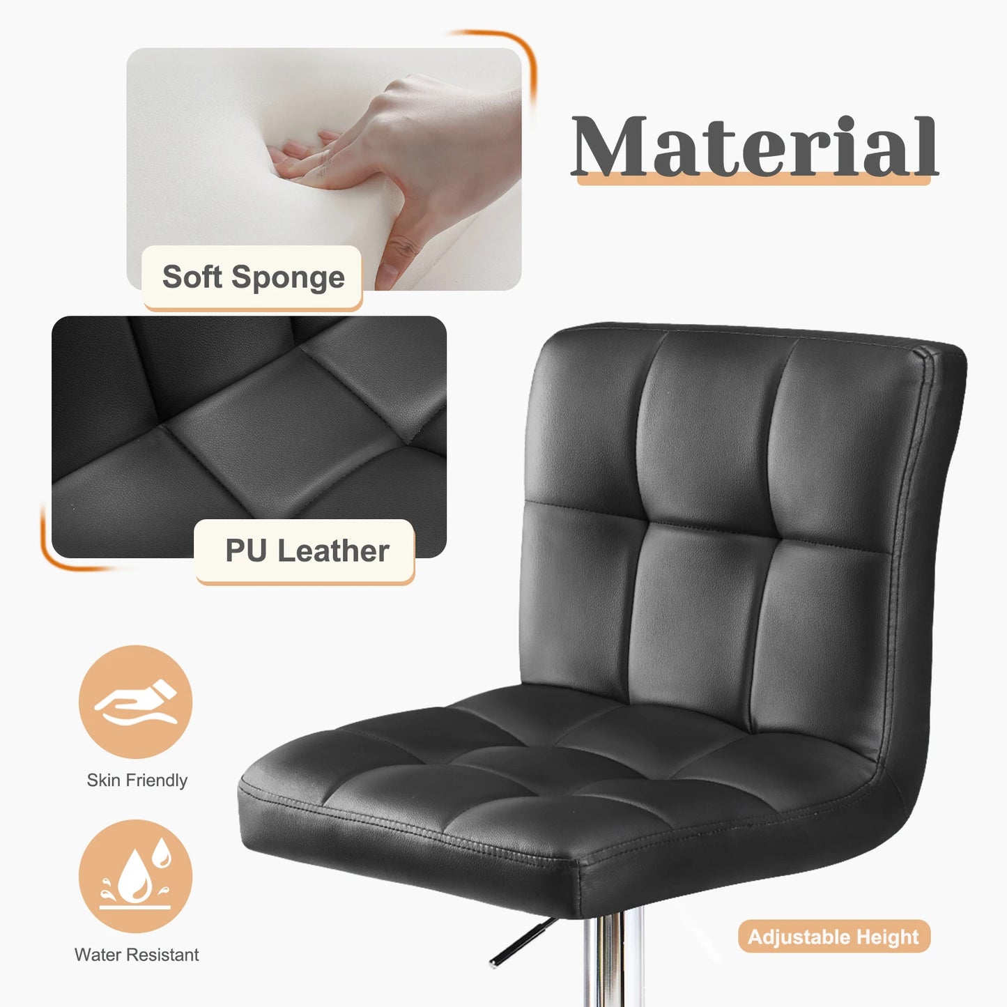 Leather Bar Stools Set of 2 Counter Height