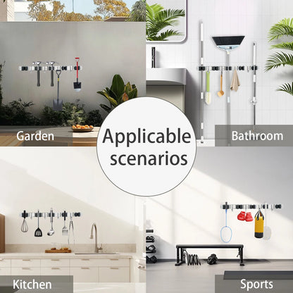 4-Hook Adhesive Broom Mop Organizer Stainless Steel