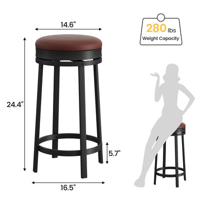 24'' Counter Height Barstools, Leather Upholstered