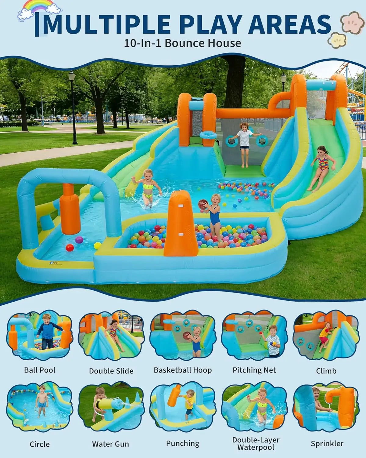 10-in-1 Inflatable Bounce House with Slide