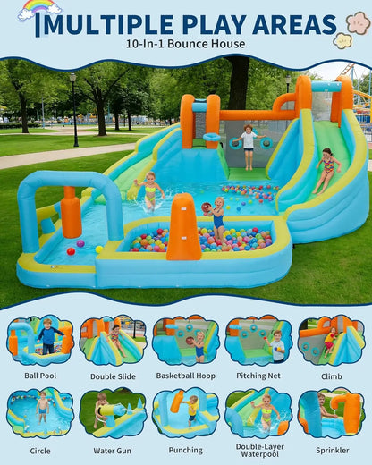 10-in-1 Inflatable Bounce House with Slide