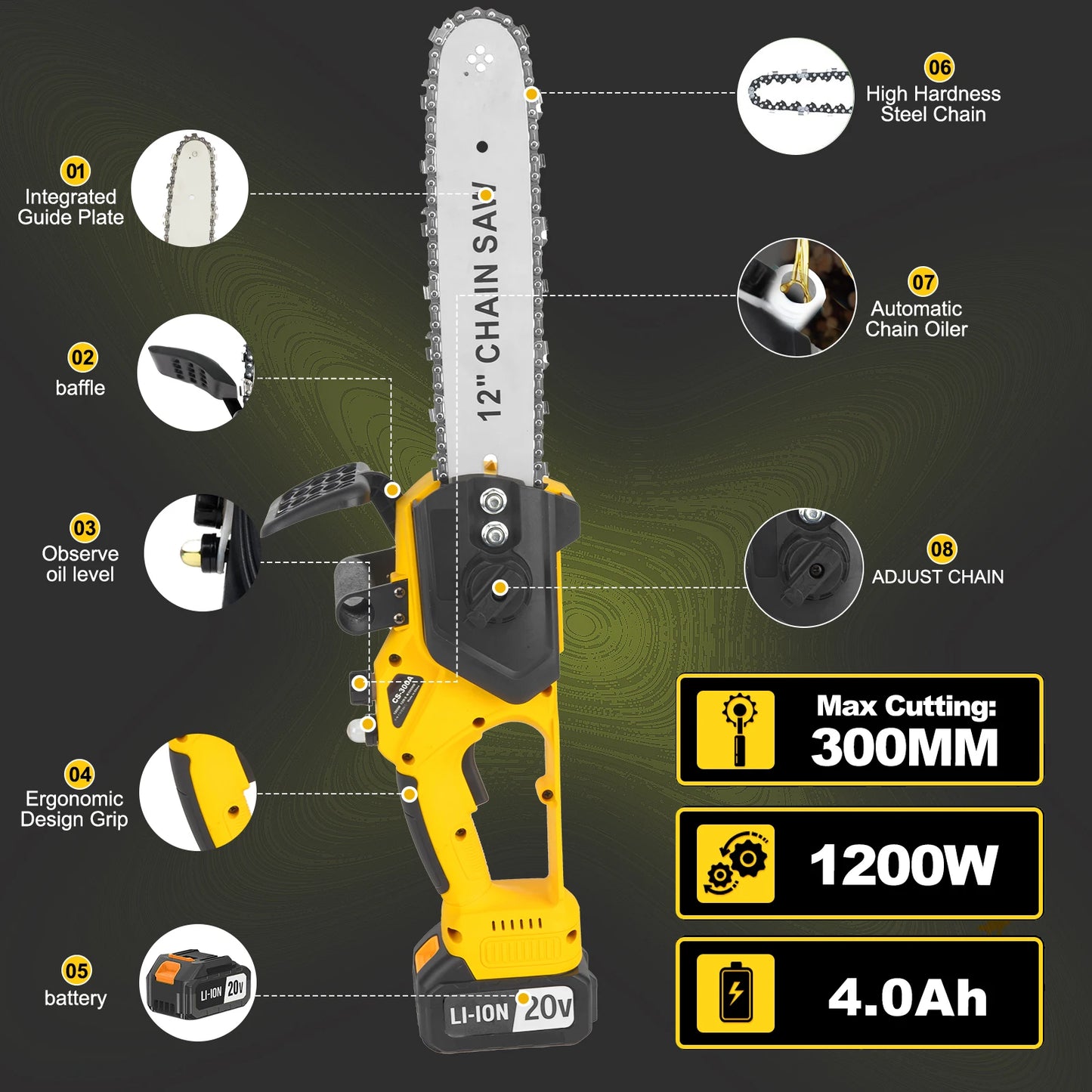 12 Inch Chainsaw Handheld Two Batteries