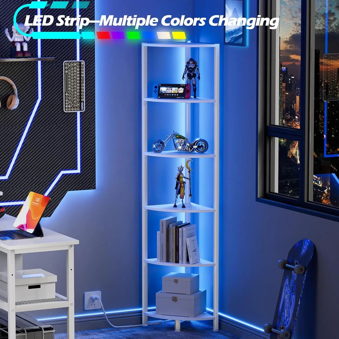 6 Tier Corner Shelf with LED Light