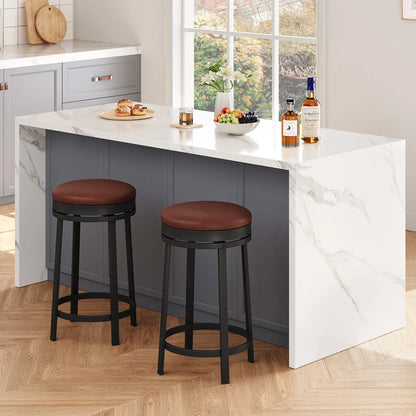 24'' Counter Height Barstools, Leather Upholstered