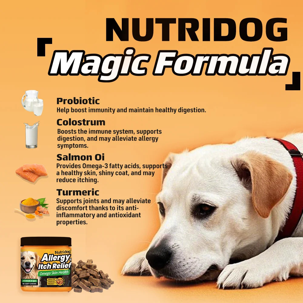 Dog Allergy Itch Relief Chews Omega-3 Vitamin C Support