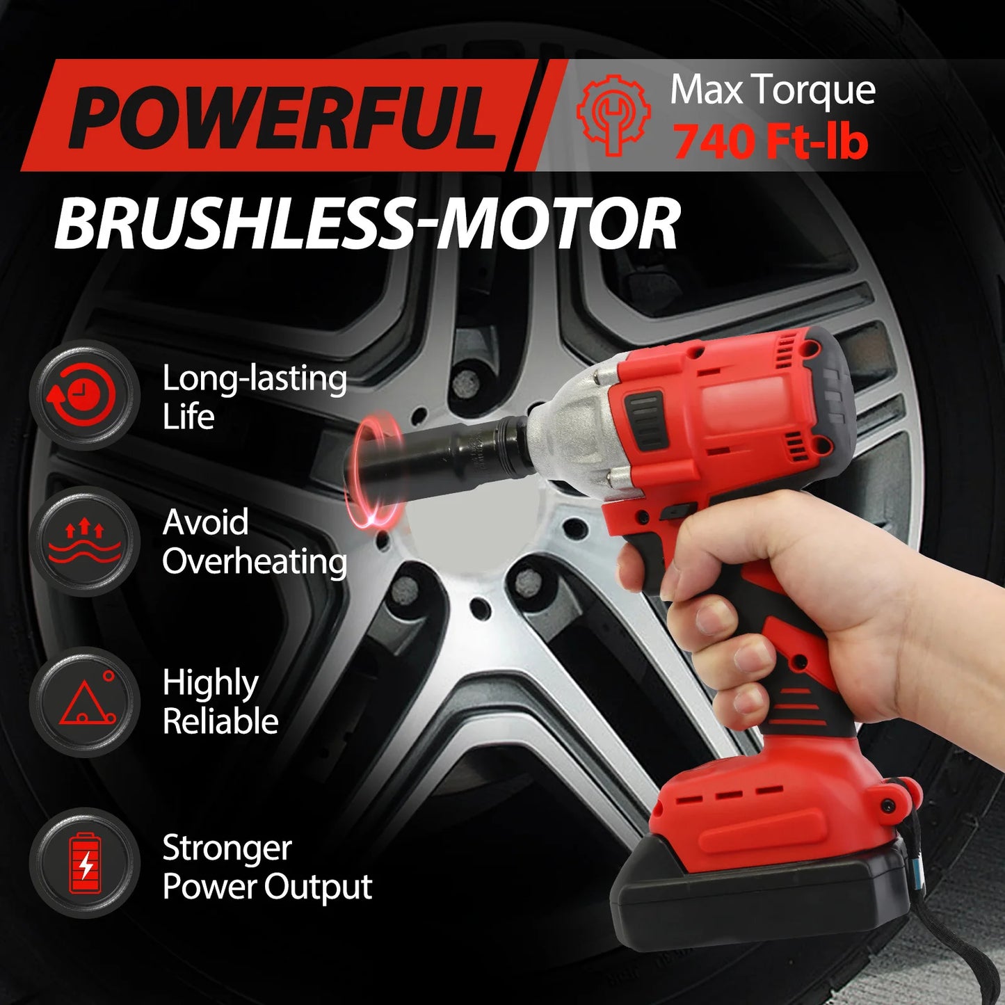 20V Cordless Electric Impact Wrench 1/2 Inch